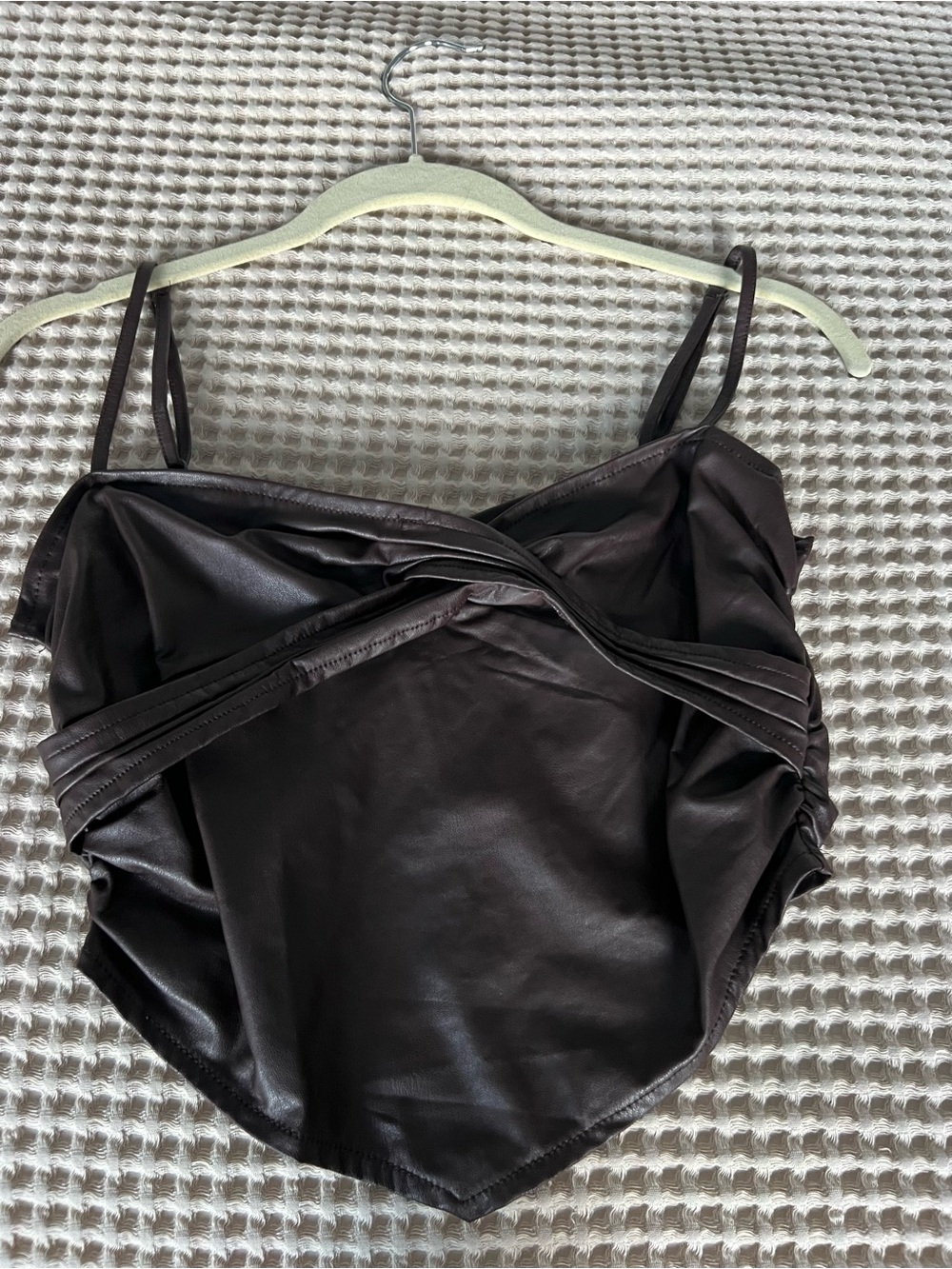 Girls Faux Leather Brown One-Piece top with Twist Front
